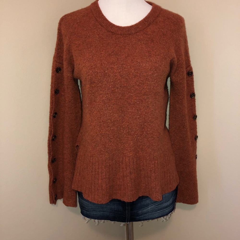 Madewell Rust Button Sleeve Pullover Sweater,Size… - image 1